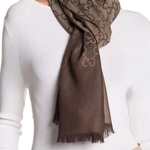 Gucci gg monogrammed wool and silk blend scarf